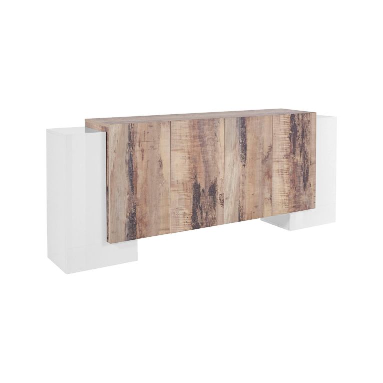 Credenza Hades, cm 210x45h85, Bianco lucido e Acero