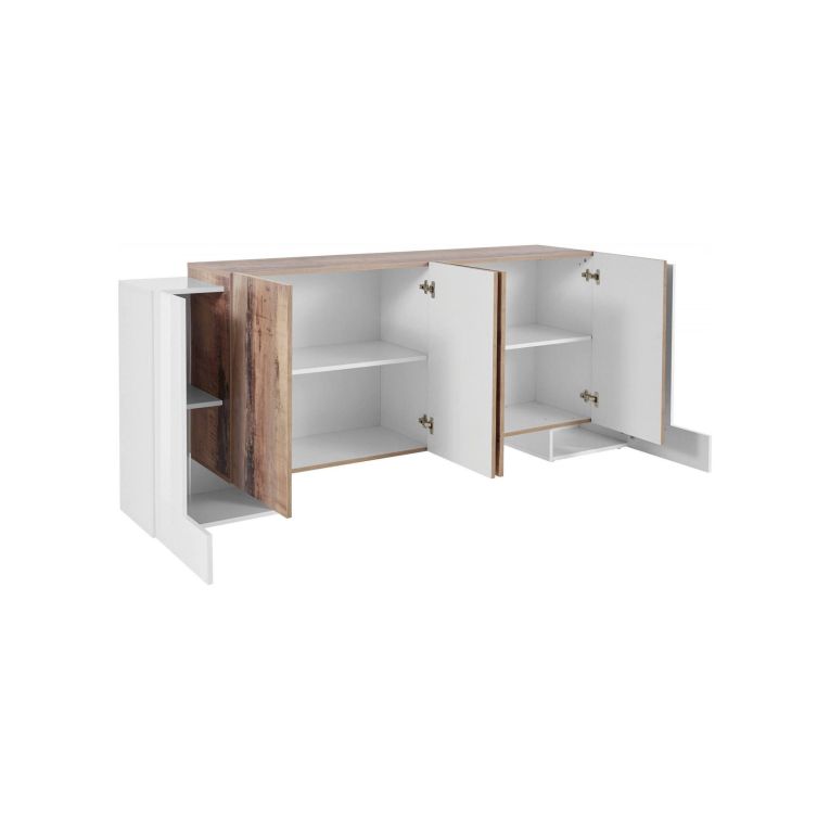 Credenza Hades, cm 210x45h85, Bianco lucido e Acero