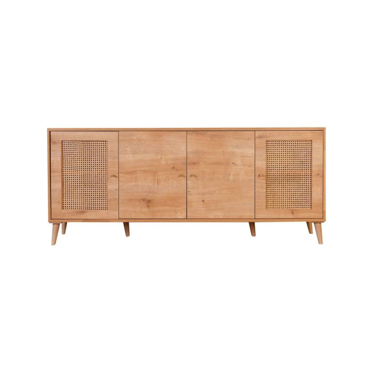 Credenza Hypsipyle, Buffet da soggiorno, Madia da salotto, Dispensa da cucina, 180x41 h81 cm, Quercia