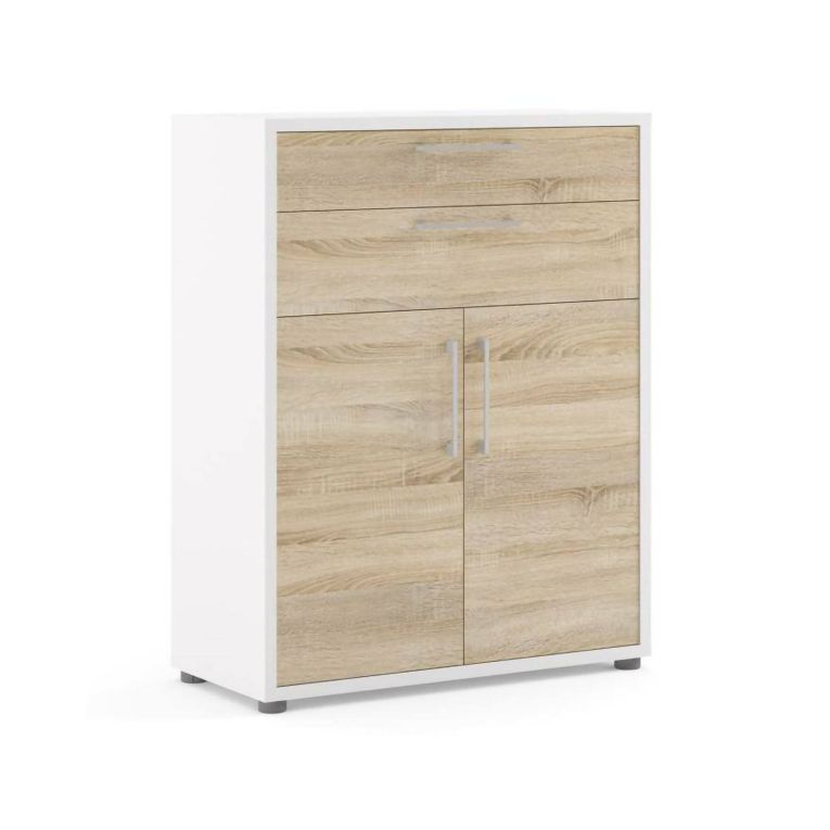 Credenza Jemima, Buffet da soggiorno, Madia da salotto, Dispensa da cucina, 40x89 h113 cm, Bianco e Quercia