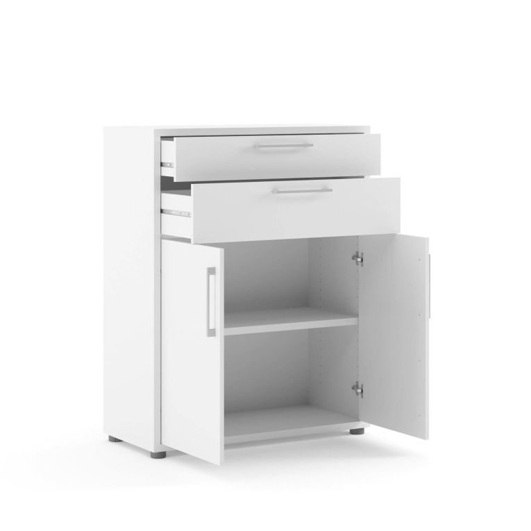 Credenza Jemima, Buffet da soggiorno, Madia da salotto, Dispensa da cucina, 89x40 h113 cm, Bianco