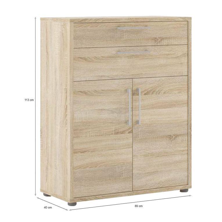Credenza Jemima, Buffet da soggiorno, Madia da salotto, Dispensa da cucina, 89x40 h113 cm, Quercia