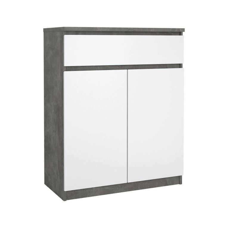 Credenza Julienne, Buffet da soggiorno, Madia da salotto, Dispensa da cucina, 40x80 h100 cm, Cemento e Bianco