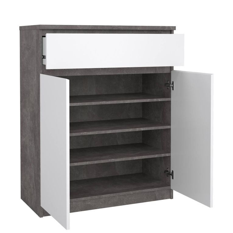 Credenza Julienne, Buffet da soggiorno, Madia da salotto, Dispensa da cucina, 40x80 h100 cm, Cemento e Bianco