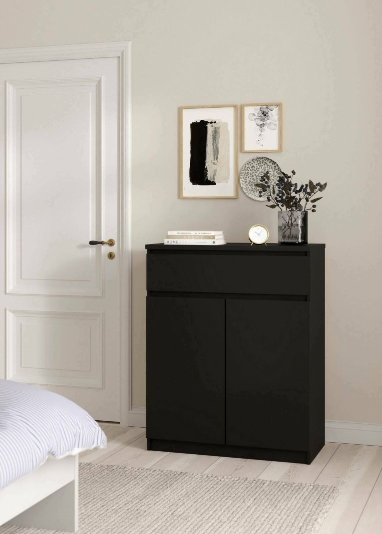 Credenza Julienne, Buffet da soggiorno, Madia da salotto, Dispensa da cucina, 40x80 h100 cm, Nero