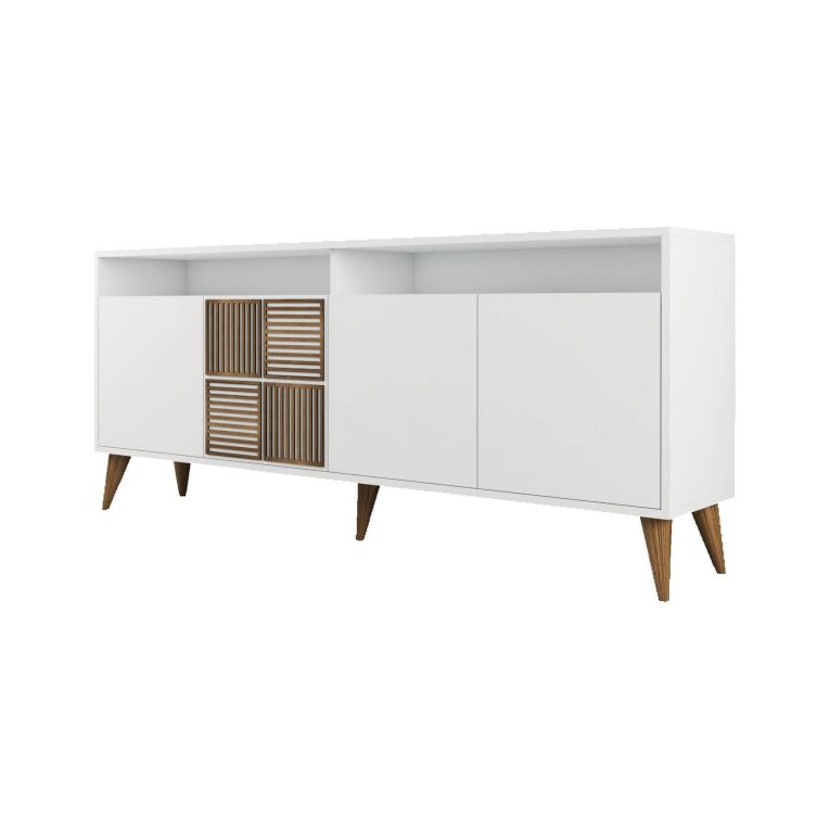 Credenza Kepler, Buffet da soggiorno, Madia da salotto, Dispensa da cucina, 180x35 h79 cm, Bianco