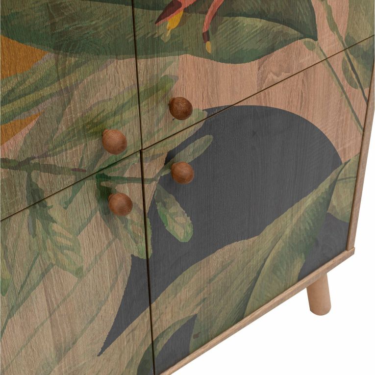 Credenza Lacerta, Buffet da soggiorno, Madia da salotto, Dispensa da cucina, 95x36 h111 cm, Quercia e Verde