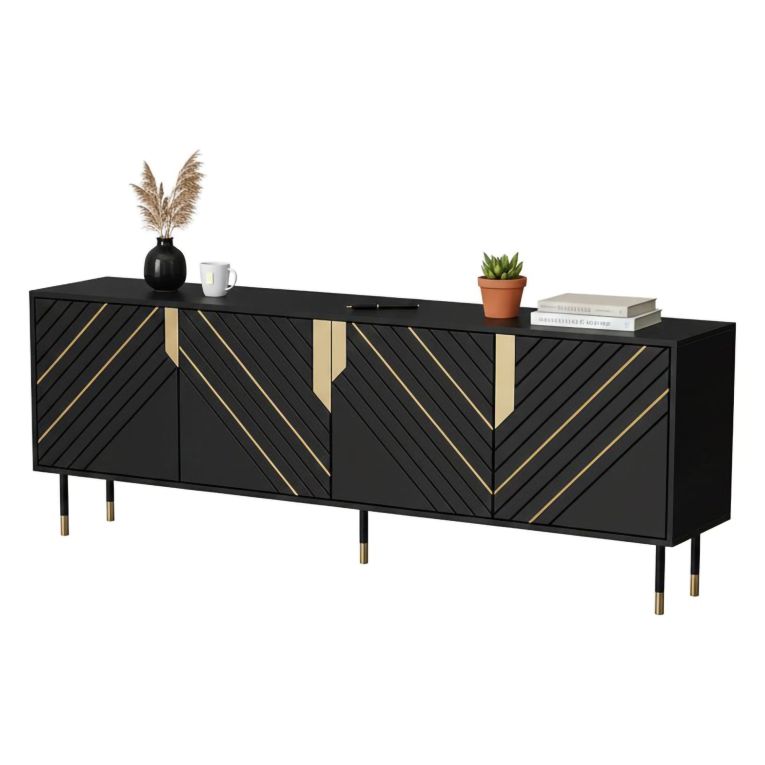 Credenza Landiona, 204x40 h72 cm, Nero e Oro