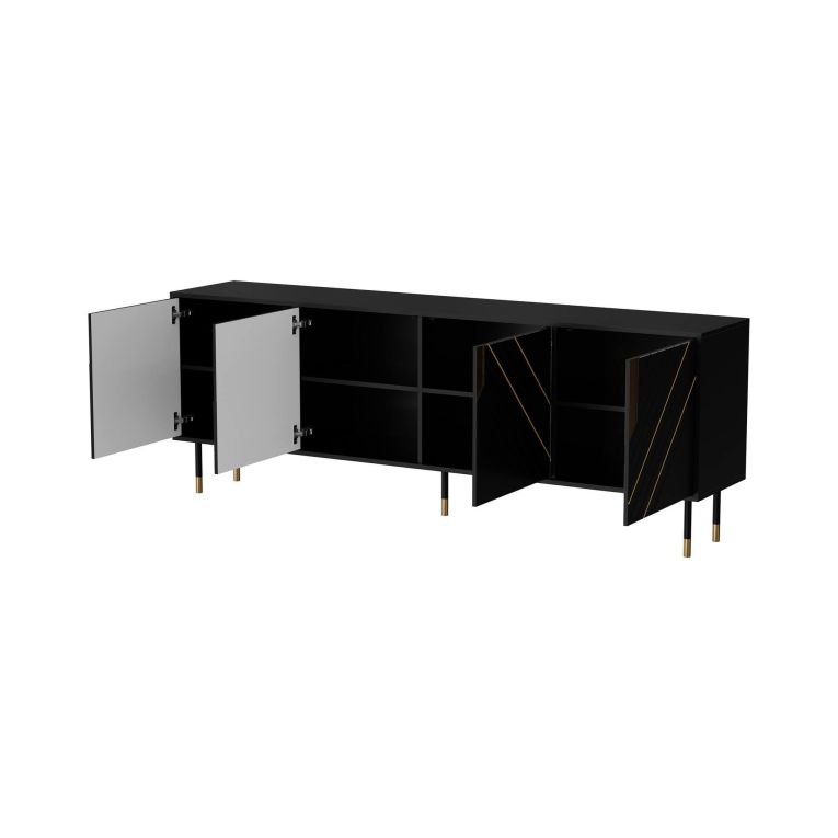 Credenza Landiona, 204x40 h72 cm, Nero e Oro