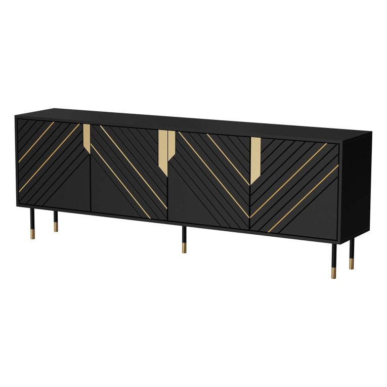 Credenza Landiona, 204x40 h72 cm, Nero e Oro