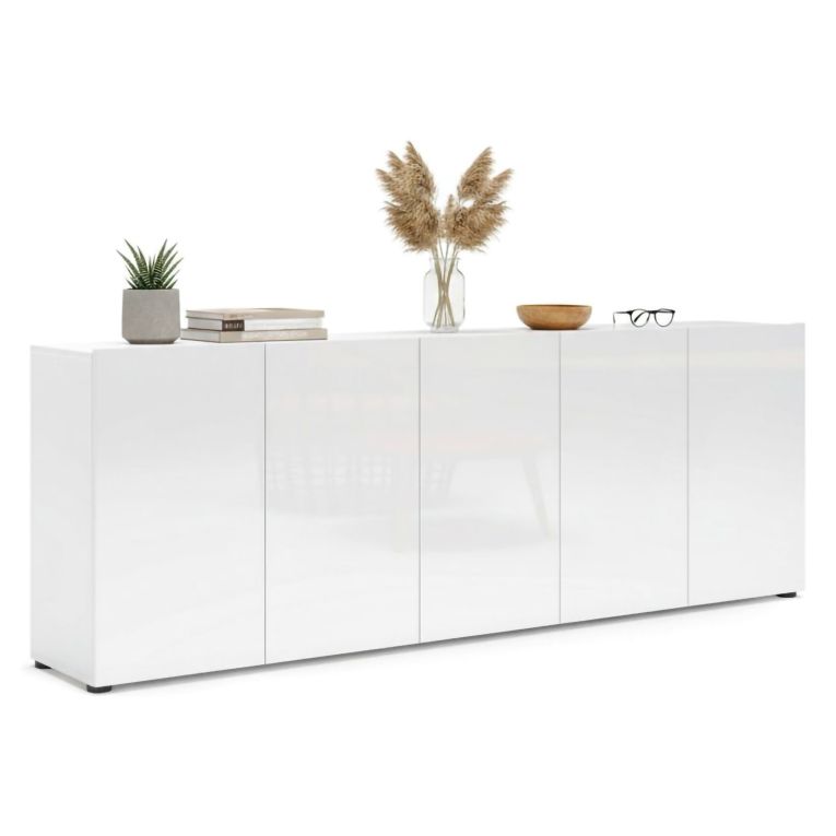 Credenza larga bianco lucida 225x38x79h cm 5 ante - Macaria