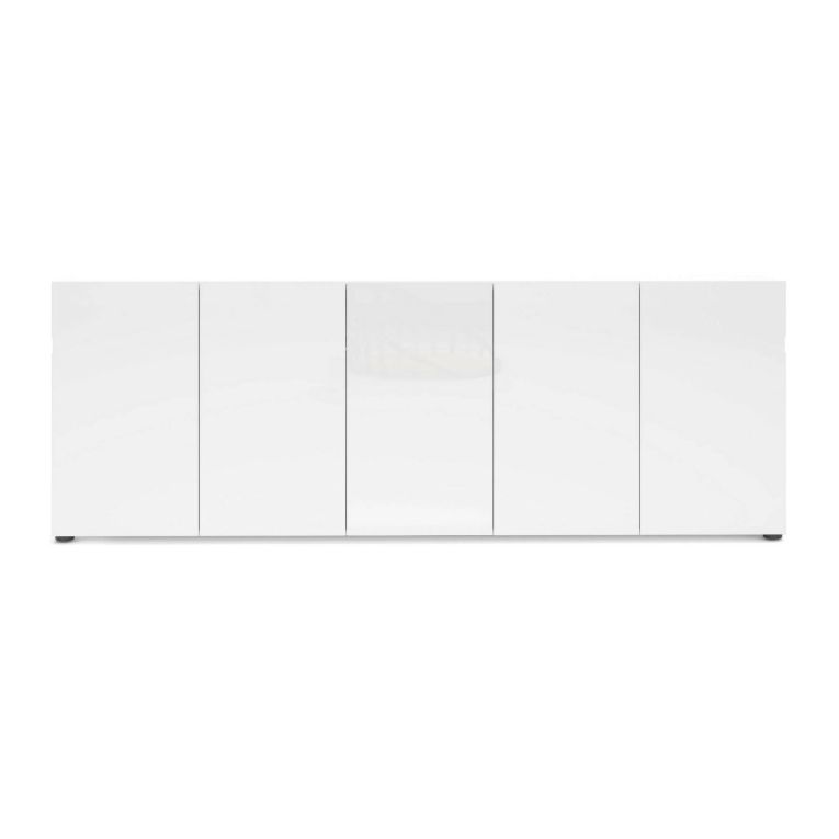 Credenza larga bianco lucida 225x38x79h cm 5 ante - Macaria