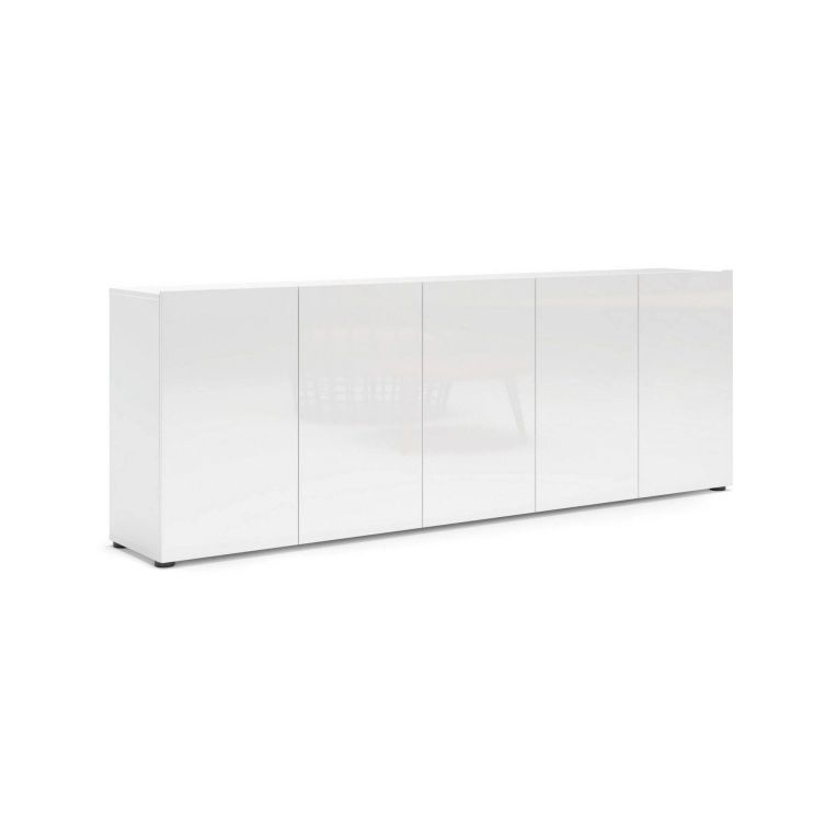 Credenza larga bianco lucida 225x38x79h cm 5 ante - Macaria