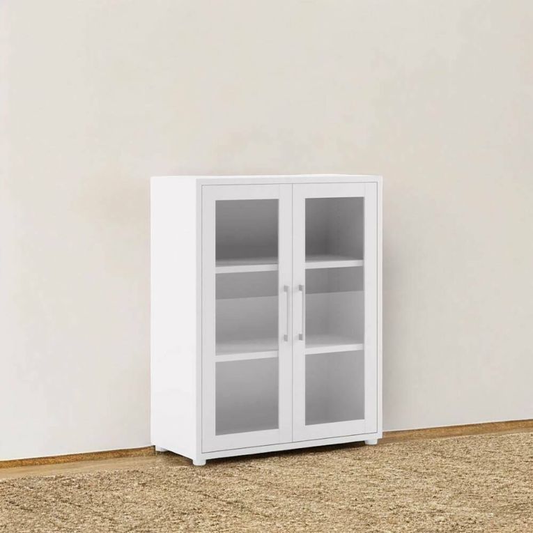 Credenza Laureen, Buffet da soggiorno, Madia da salotto, Dispensa da cucina, 89x40 h113 cm, Bianco