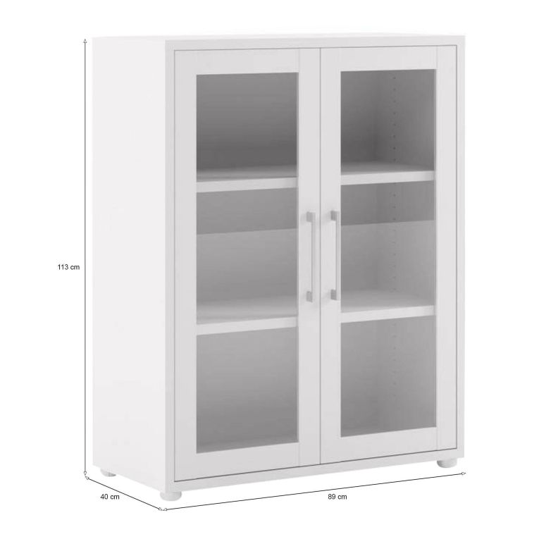 Credenza Laureen, Buffet da soggiorno, Madia da salotto, Dispensa da cucina, 89x40 h113 cm, Bianco