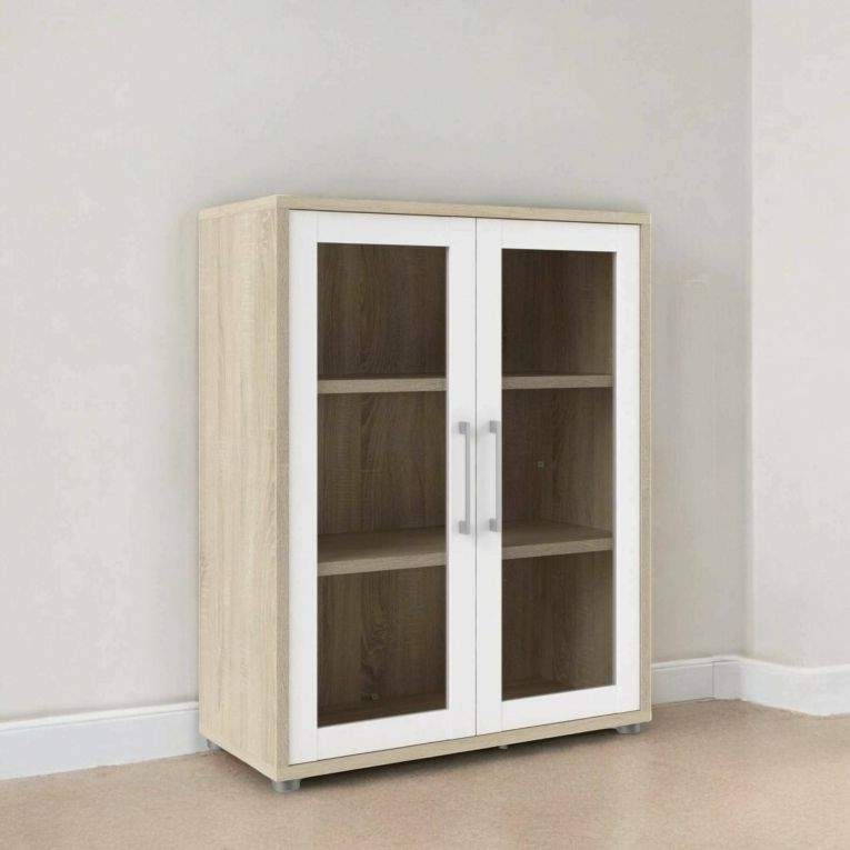 Credenza Laureen, Buffet da soggiorno, Madia da salotto, Dispensa da cucina, 89x40 h113 cm, Quercia e Bianco