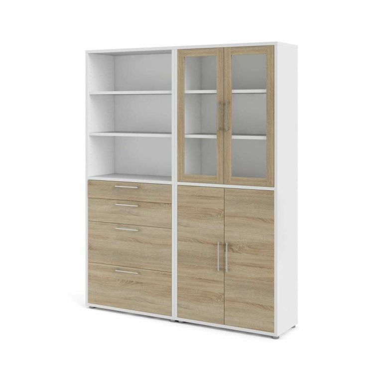 Credenza Lauriane, Buffet da soggiorno, Madia da salotto, Dispensa da cucina, 40x178 h222 cm, Bianco e Quercia