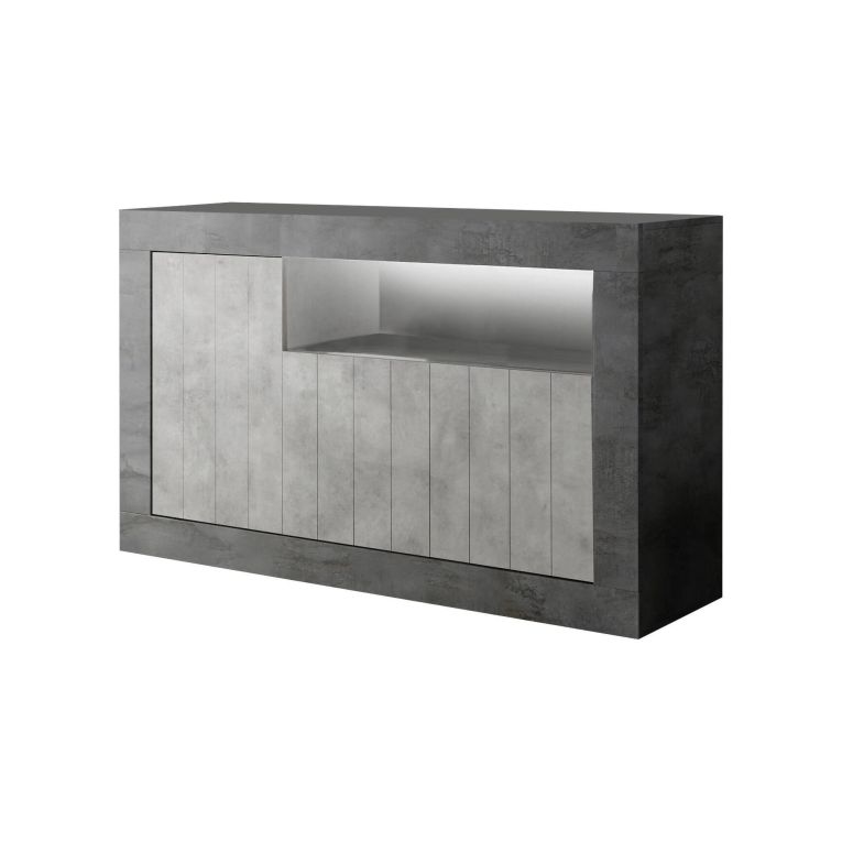 Credenza Ledro, Buffet da soggiorno, Madia da salotto, Dispensa da cucina, Made in Italy, 138x42 h86 cm, Ardesia e Cemento