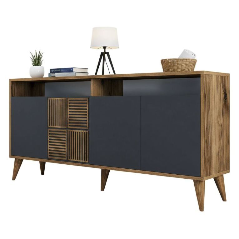 Credenza legno e antracite 160x35x78h cm 4 ante - Garigliano