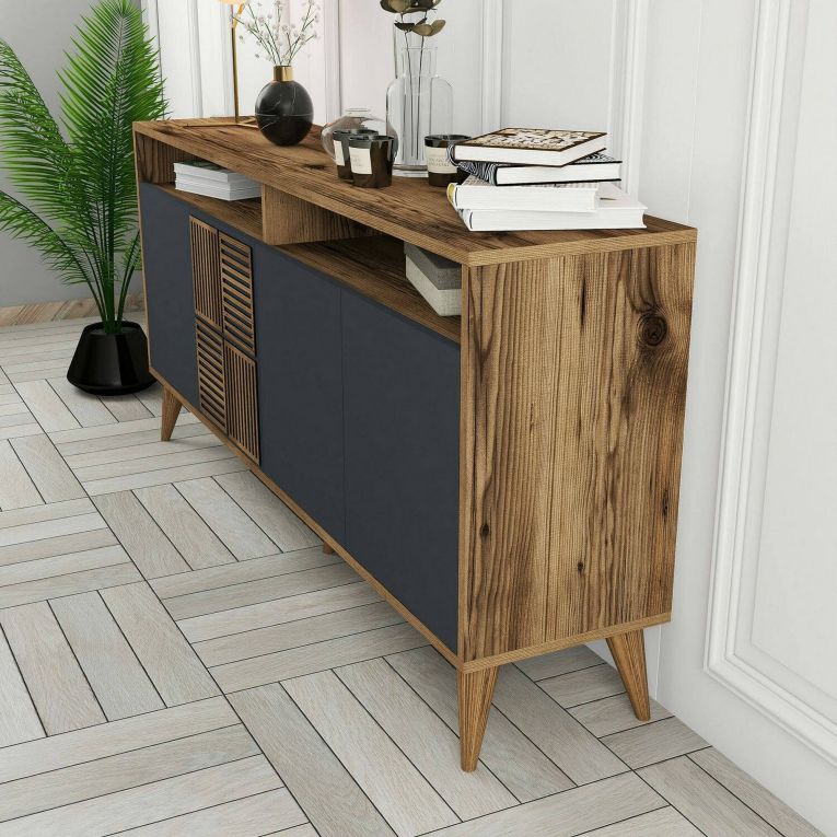 Credenza legno e antracite 160x35x78h cm 4 ante - Garigliano