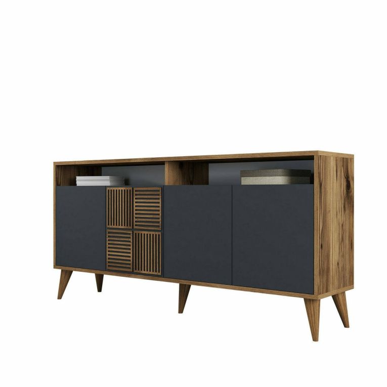 Credenza legno e antracite 160x35x78h cm 4 ante - Garigliano