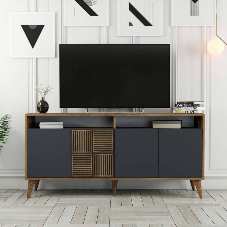 Credenza legno e antracite 160x35x78h cm 4 ante - Garigliano