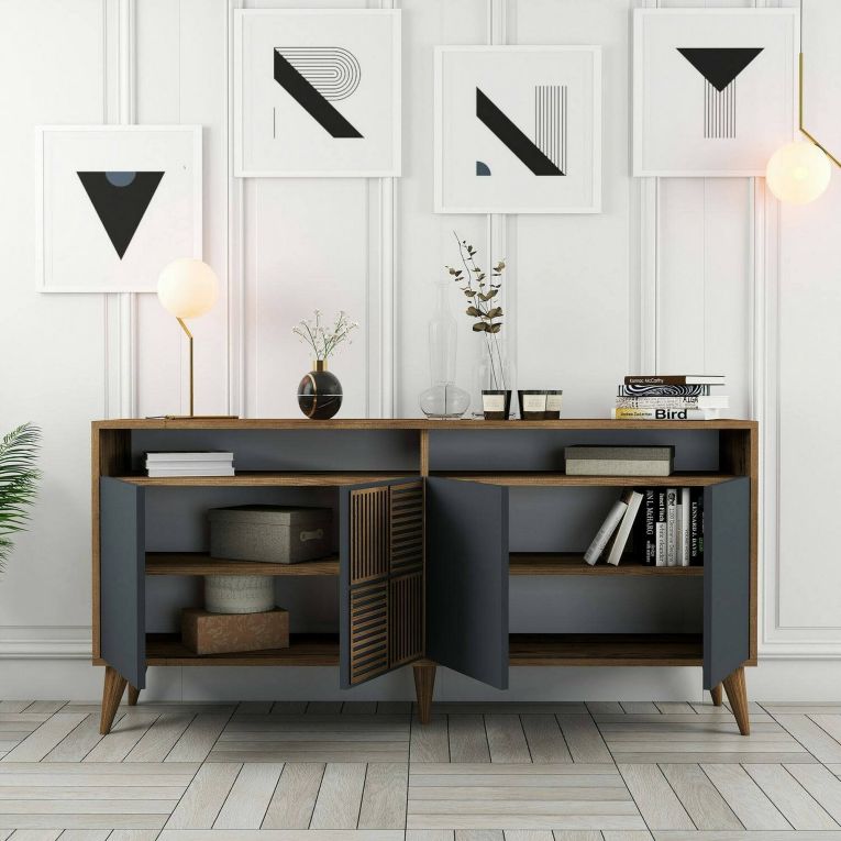 Credenza legno e antracite 160x35x78h cm 4 ante - Garigliano