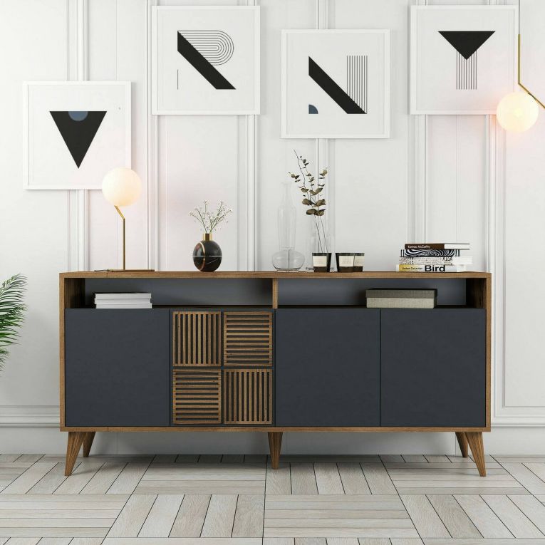 Credenza legno e antracite 160x35x78h cm 4 ante - Garigliano