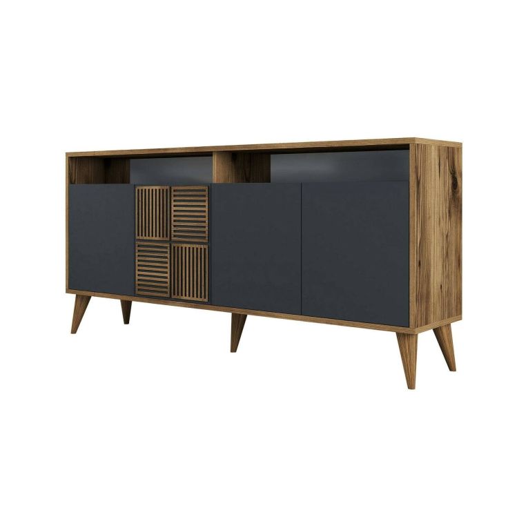 Credenza legno e antracite 160x35x78h cm 4 ante - Garigliano