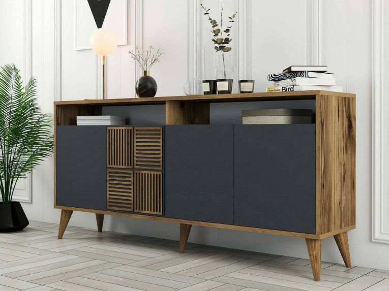 Credenza legno e antracite 160x35x78h cm 4 ante - Garigliano