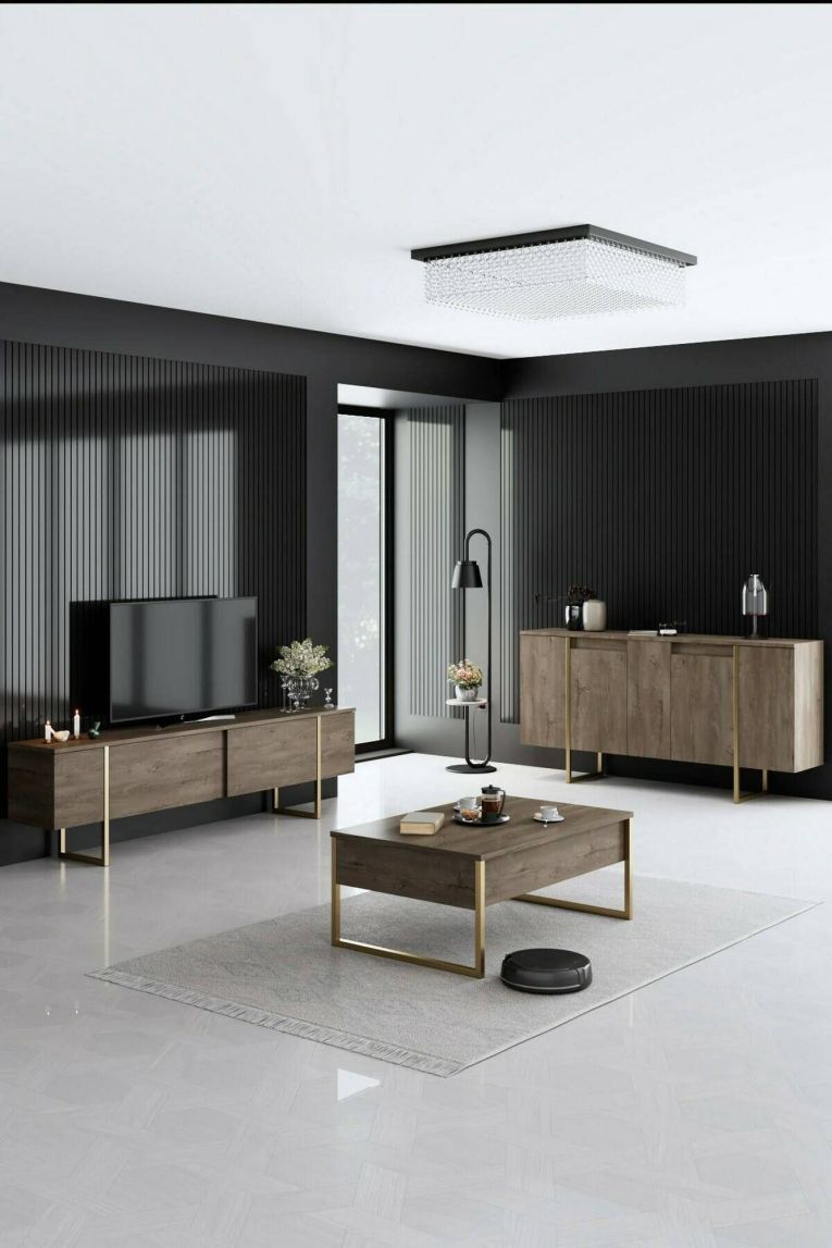 Credenza legno e oro 160x35x80h cm 4 ante - Arta