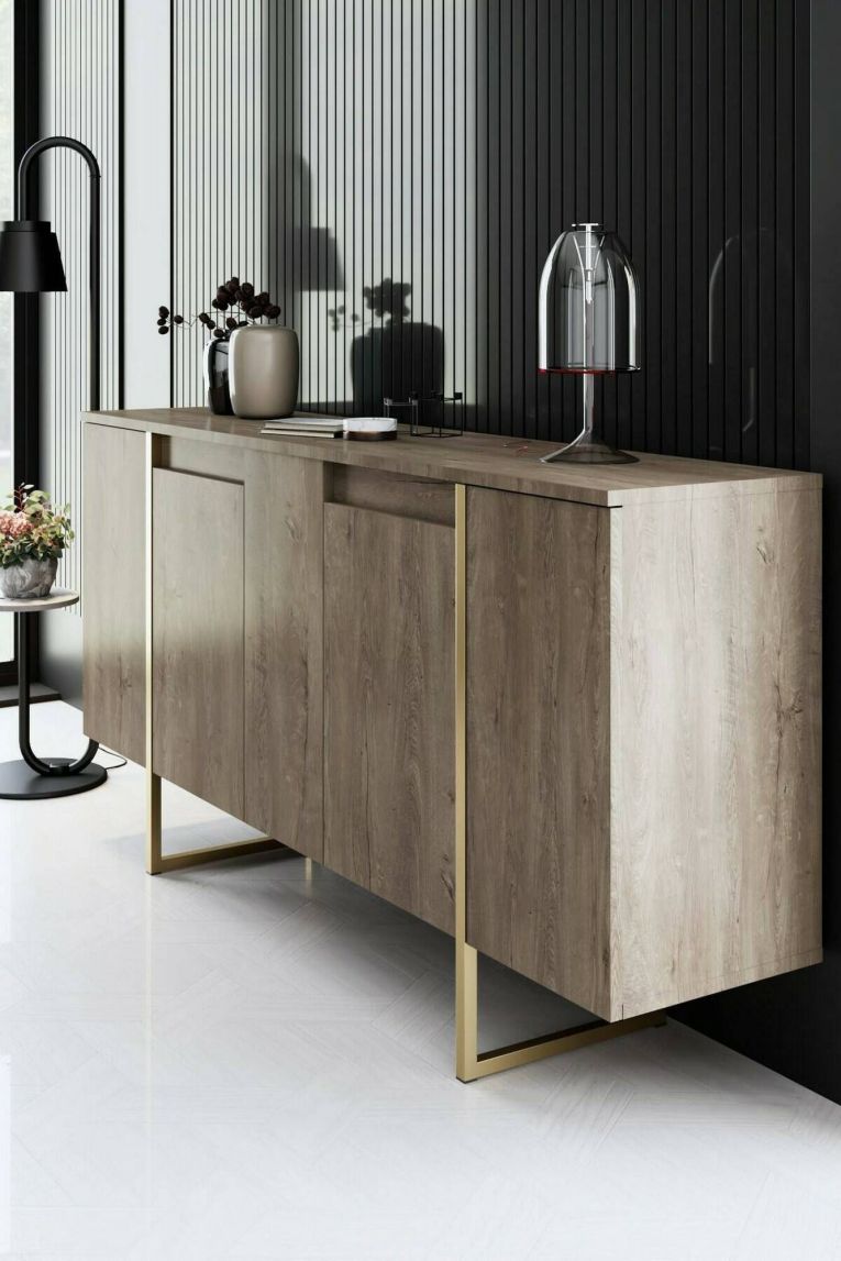 Credenza legno e oro 160x35x80h cm 4 ante - Arta