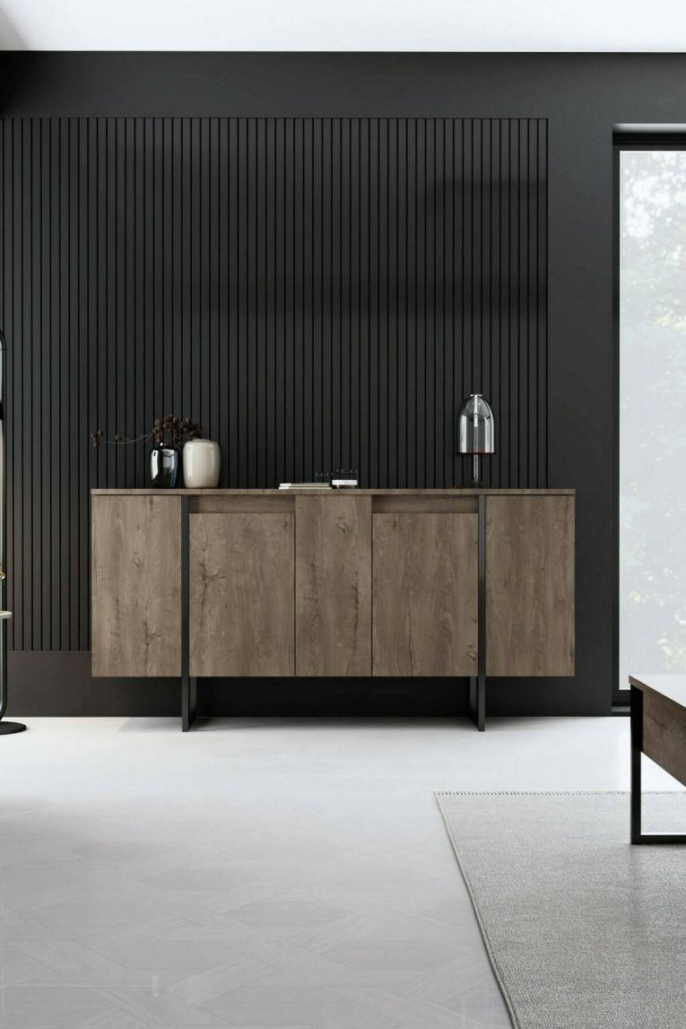 Credenza legno scuro e nera 160x35x80h cm 4 ante - Arta