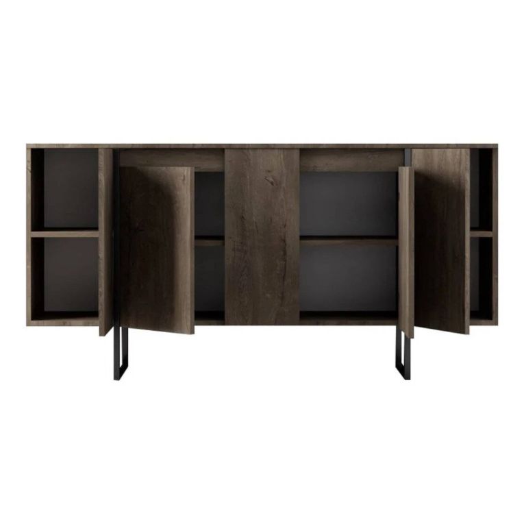 Credenza legno scuro e nera 160x35x80h cm 4 ante - Arta