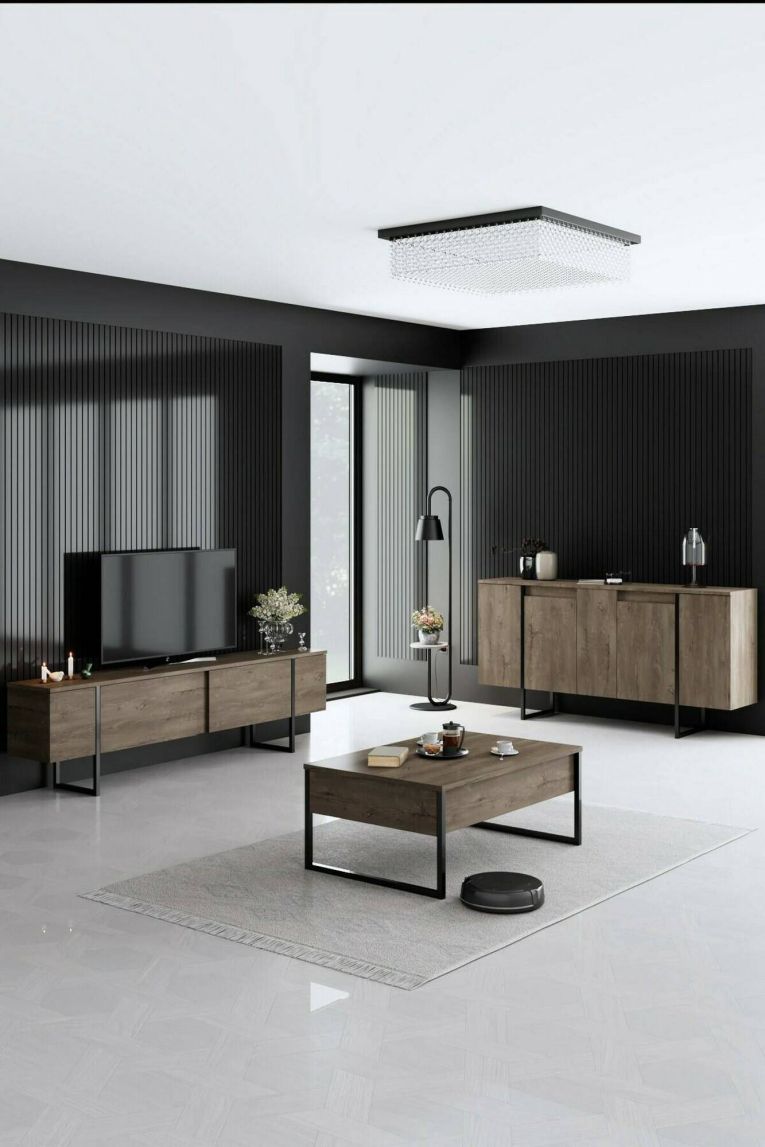 Credenza legno scuro e nera 160x35x80h cm 4 ante - Arta