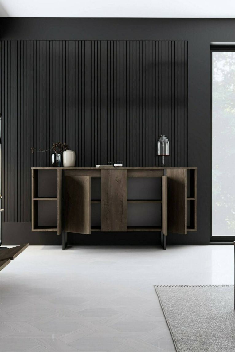 Credenza legno scuro e nera 160x35x80h cm 4 ante - Arta