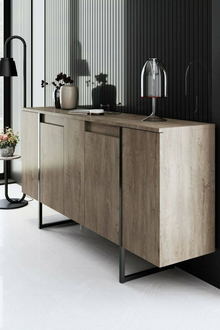 Credenza legno scuro e nera 160x35x80h cm 4 ante - Arta