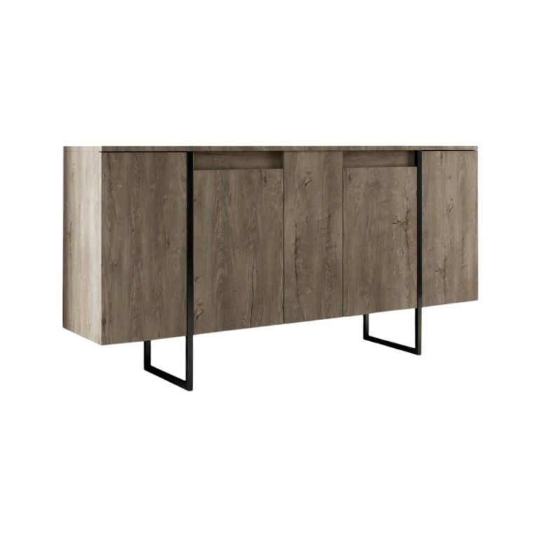 Credenza legno scuro e nera 160x35x80h cm 4 ante - Arta