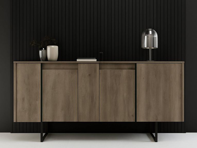 Credenza legno scuro e nera 160x35x80h cm 4 ante - Arta