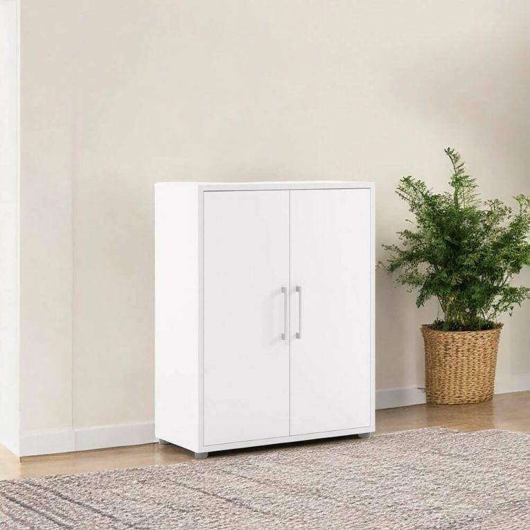 Credenza Leocadie, Buffet da soggiorno, Madia da salotto, Dispensa da cucina, 89x40 h113 cm, Bianco