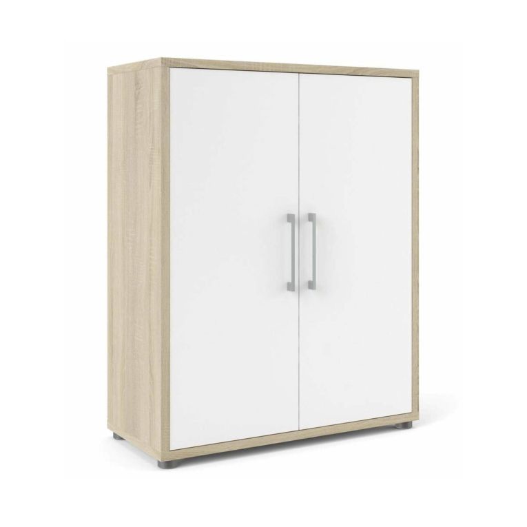 Credenza Leocadie, Buffet da soggiorno, Madia da salotto, Dispensa da cucina, 89x40 h113 cm, Quercia e Bianco