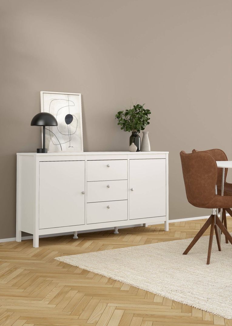 Credenza Lisiane, Buffet da soggiorno, Madia da salotto, Dispensa da cucina, 38x151 h80 cm, Bianco