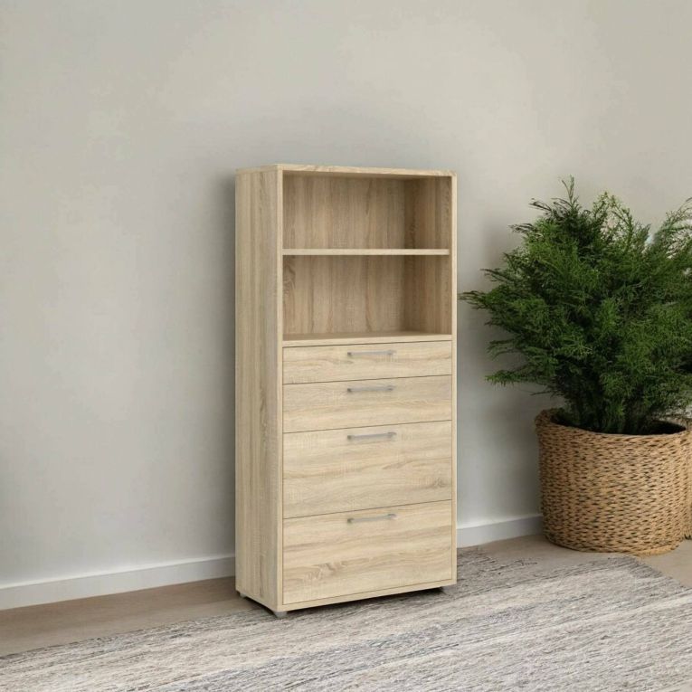Credenza Loane, Buffet da soggiorno, Madia da salotto, Dispensa da cucina, 89x40 h186 cm, Quercia
