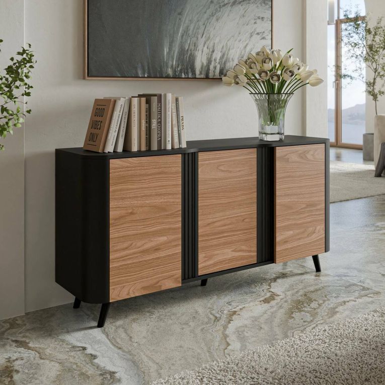 Credenza Loreo, 151x42 h70 cm, Nero e Noce