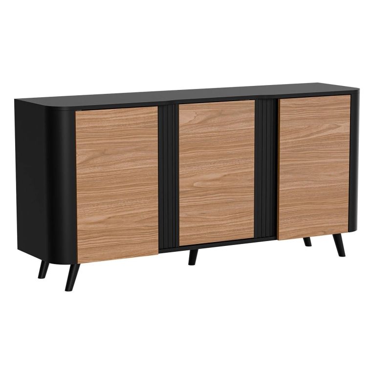 Credenza Loreo, 151x42 h70 cm, Nero e Noce
