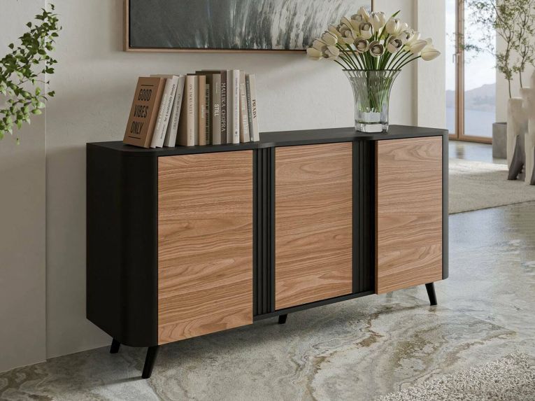 Credenza Loreo, 151x42 h70 cm, Nero e Noce
