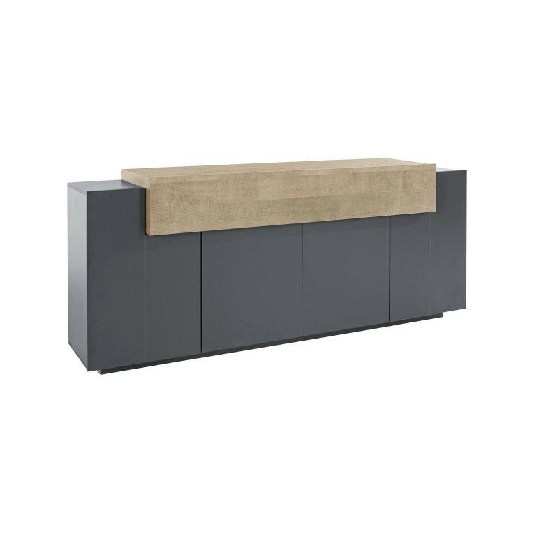 Credenza Loris, Madia da cucina a 4 ante, Buffet da soggiorno, 100% Made in Italy, cm 220x45h86, Antracite e Acero