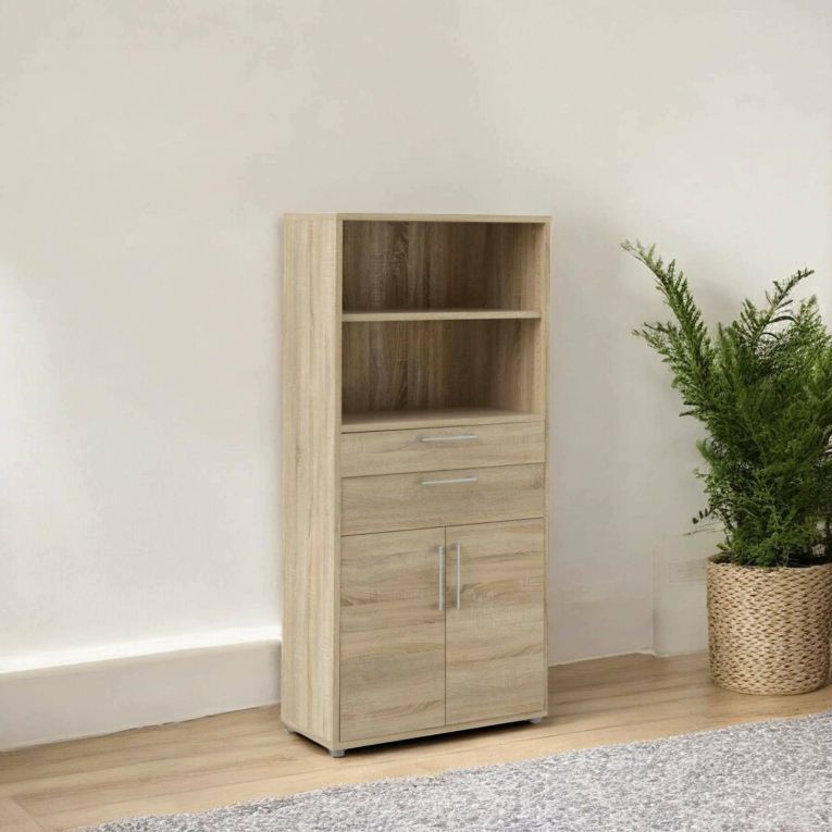 Credenza Ludivine, Buffet da soggiorno, Madia da salotto, Dispensa da cucina, 89x40 h186 cm, Quercia