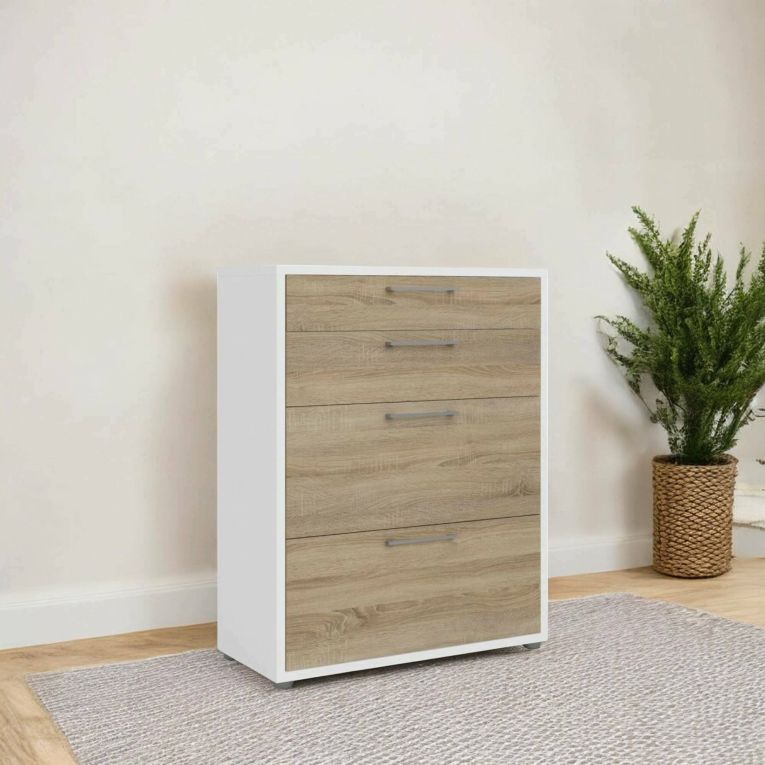 Credenza Lydie, Buffet da soggiorno, Madia da salotto, Dispensa da cucina, 89x40 h113 cm, Bianco e Quercia