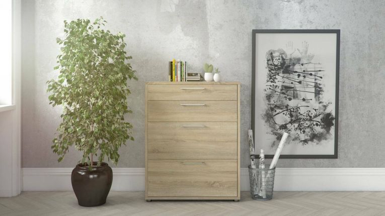 Credenza Lydie, Buffet da soggiorno, Madia da salotto, Dispensa da cucina, 89x40 h113 cm, Quercia